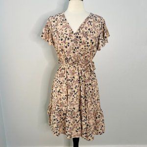 Pink Floral Pull-on Knee-Length Dress Size L